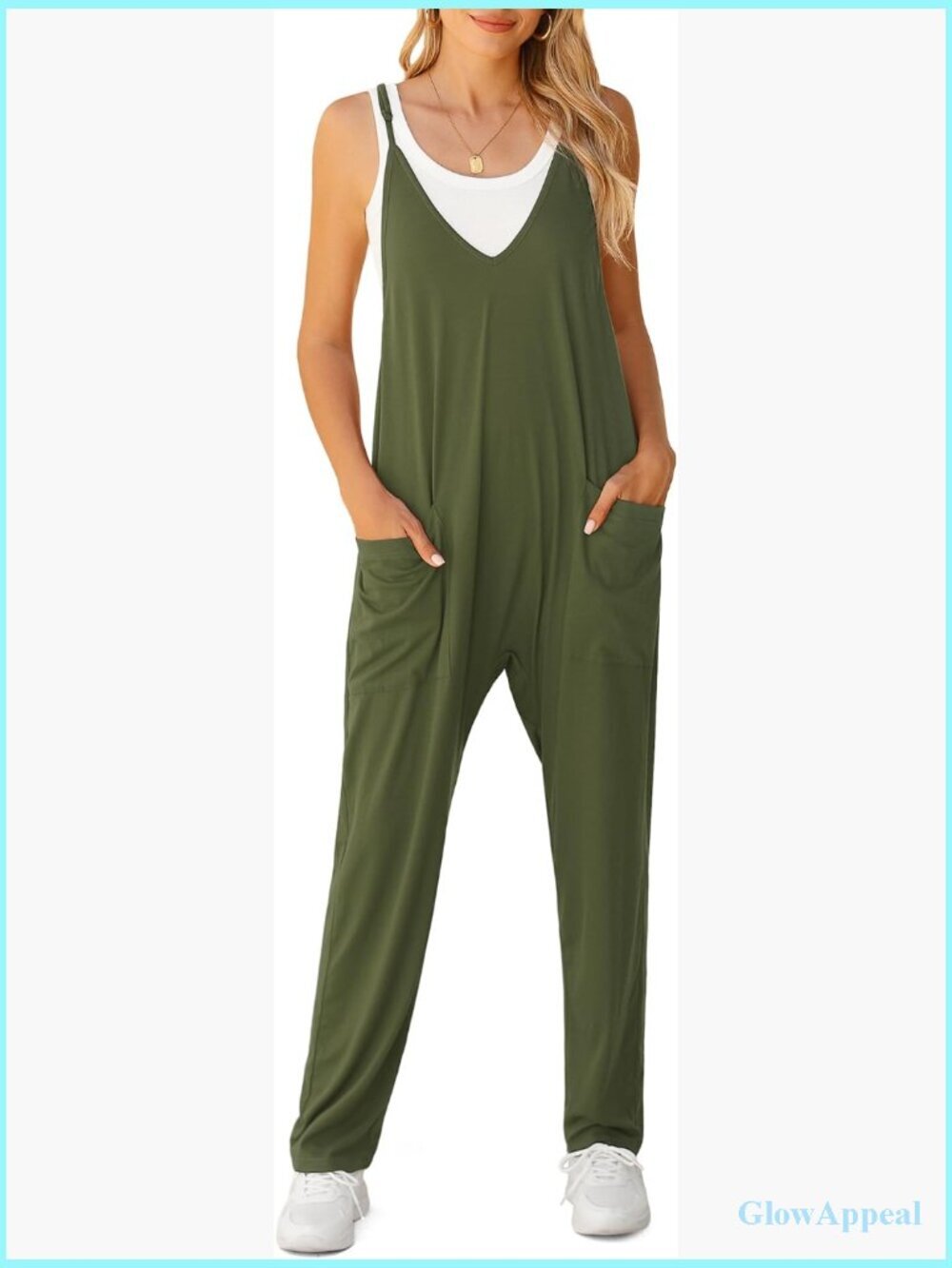 Women's Loose Sleeveless Jumpsuit with Pockets Adjustable Spaghetti Straps